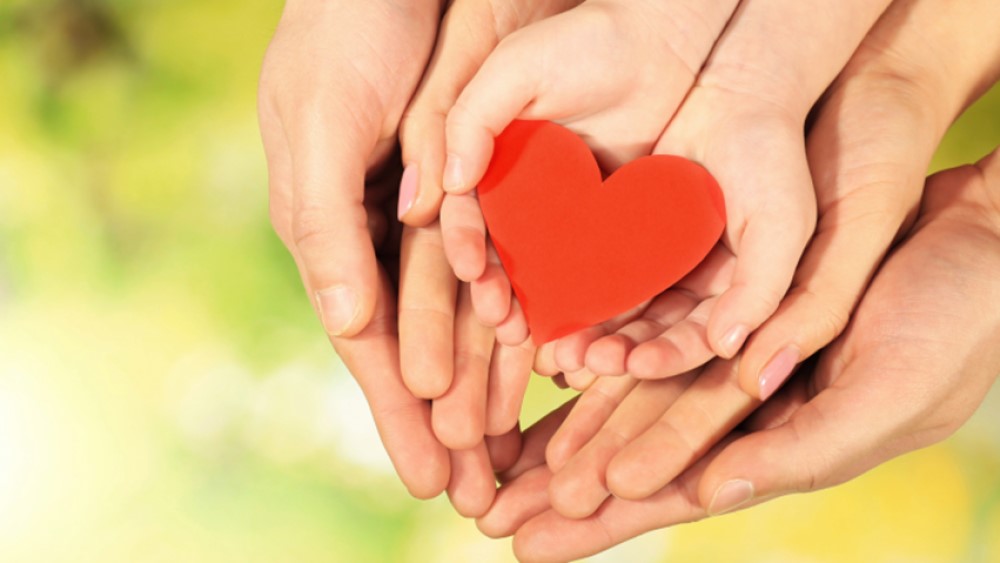 A picture of lots of hands holding a heart symbol